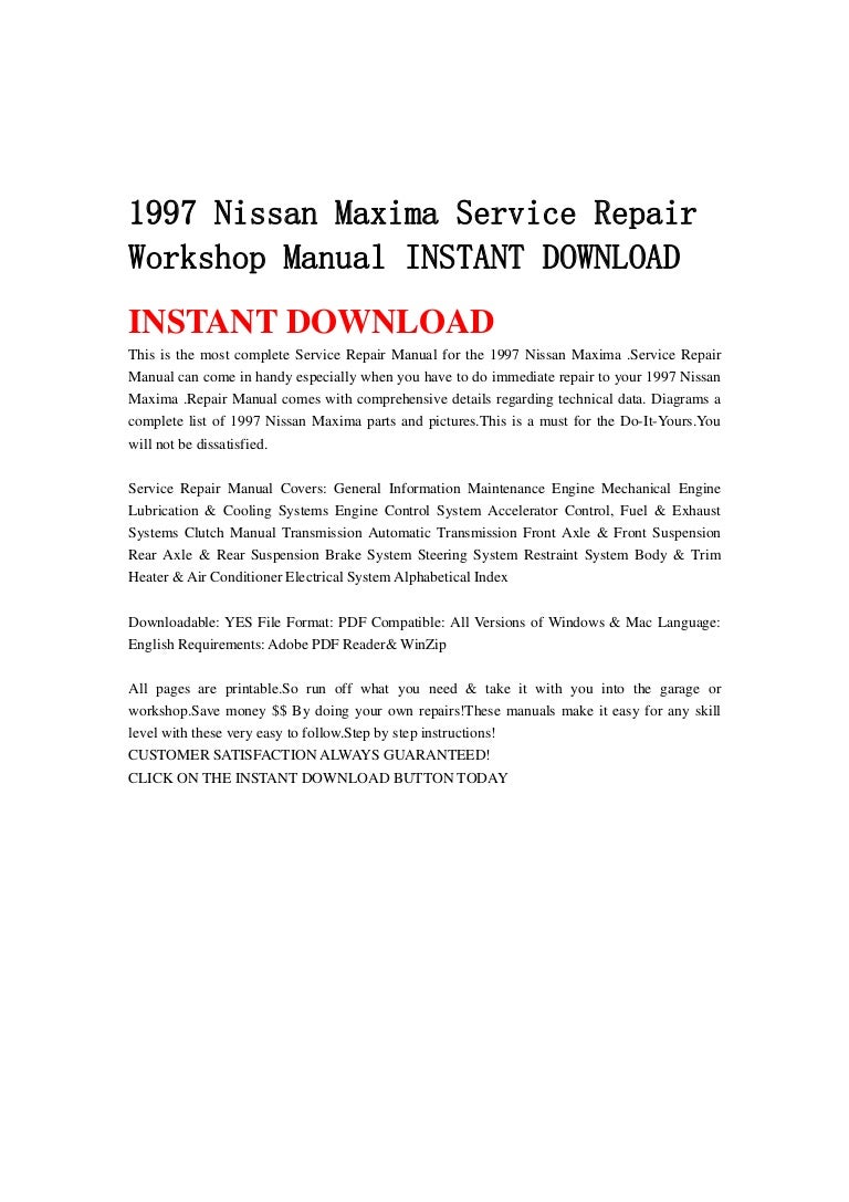 1997 nissan maxima service repair workshop manual instant download rh slideshare net 1997 nissan maxima owners ...